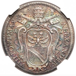 Аверс монеты Папская область, 1 тестоне, 1689-1690, Герб на аверсе