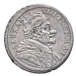 Аверс монеты Папская область, 1 тестоне, 1690, Папа на аверсе