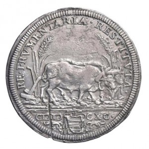 Реверс монеты Папская область, 1 тестоне, 1690, Папа на аверсе