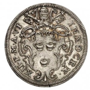 Аверс монеты Папская область, 1 тестоне, 1696, Прямая надпись