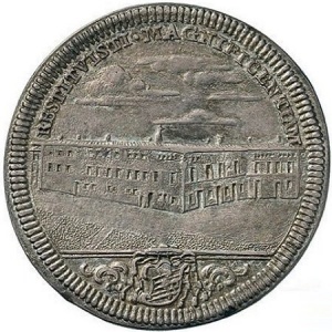 Реверс монеты Папская область, 1 тестоне, 1705, Надпись: "RESTITVISTI MAGNIFICENTIAM" на реверсе