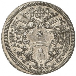 Аверс монеты Папская область, 1 тестоне, 1708, Святой Иосиф с младенцем на реверсе