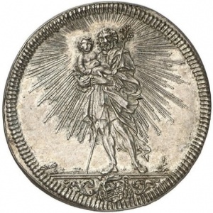 Реверс монеты Папская область, 1 тестоне, 1708, Святой Иосиф с младенцем на реверсе
