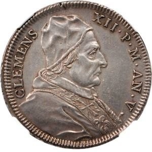 Аверс монеты Папская область, 1 тестоне, 1735, Папа на аверсе, только дата на реверсе