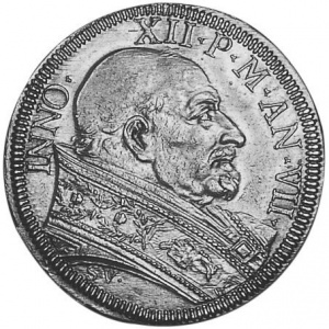 Аверс монеты Папская область, ½ пиастра, 1698, Ноев ковчег на реверсе