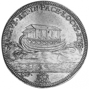 Реверс монеты Папская область, ½ пиастра, 1698, Ноев ковчег на реверсе
