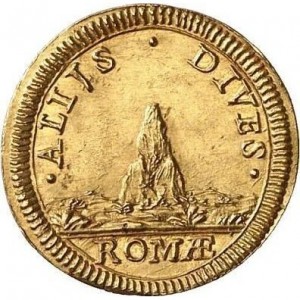Аверс монеты Папская область, ½ скудо, 1706, Три скалы в море на аверсе