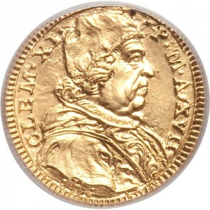 Аверс монеты Папская область, ½ скудо, 1717, Бюст обращен на 3/4 влево