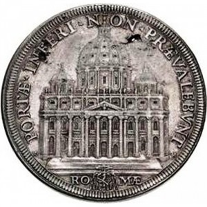 Реверс монеты Папская область, 1 пиастр, 1677, Герб на аверсе