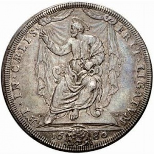 Реверс монеты Папская область, 1 пиастр, 1680-1681, Закругленный герб на аверсе