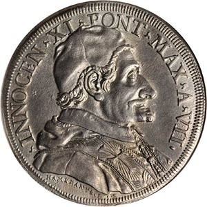 Аверс монеты Папская область, 1 пиастр, 1682, Надпись в картуше без Серафима вверху