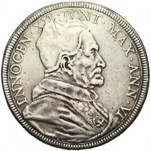 Аверс монеты Папская область, 1 пиастр, 1696, Монета без даты