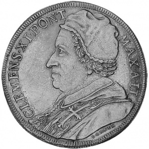 Аверс монеты Папская область, 1 пиастр, 1702, Надпись на реверсе: "DILEXI DE COREM DOMVS TVÆ"