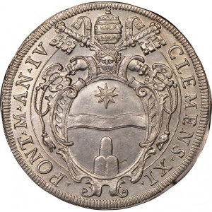 Аверс монеты Папская область, 1 пиастр, 1704, Изображение Иисуса на реверсе