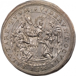 Реверс монеты Папская область, 1 пиастр, 1704, Изображение Иисуса на реверсе