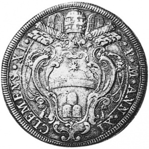 Аверс монеты Папская область, 1 пиастр, 1711