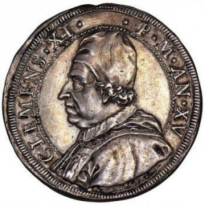 Аверс монеты Папская область, 1 пиастр, 1715, Бюст влево на аверсе