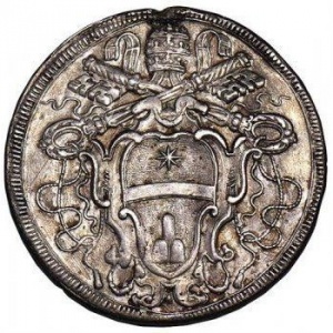 Реверс монеты Папская область, 1 пиастр, 1715, Бюст влево на аверсе