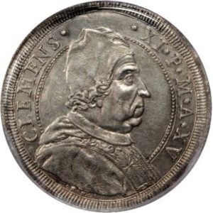 Аверс монеты Папская область, 1 пиастр, 1715, Бюст справа на аверсе