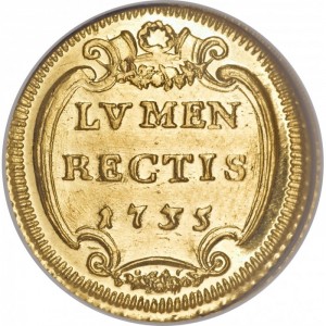 Реверс монеты Папская область, 1 скудо, 1735, Картуш с лицом херувима наверху