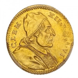 Аверс монеты Папская область, 1 скудо, 1735, Папа на аверсе, надпись на реверсе: "LABOR ADDITVS"