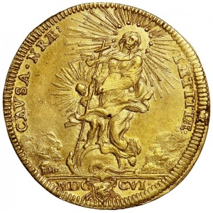 Реверс монеты Папская область, 4 доппии, 1706, Мадонна со стоящим младенцем