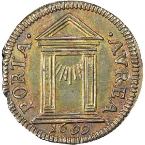 Реверс монеты Папская область, 1 гроссо, 1699, Открытие святой двери /PORTA AVREA/