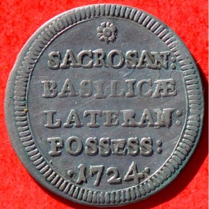 Реверс монеты Папская область, 1 гроссо, 1724, Священное владение Латеранской базилики