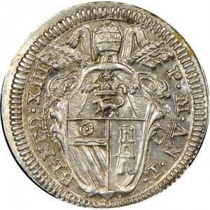 Аверс монеты Папская область, 1 гроссо, 1725, Святой год /герб на аверсе/