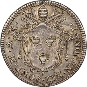 Аверс монеты Папская область, 1 джулио, 1700, Святой год /Иннокентий XII, Святая дверь с четырьмя колоннами/