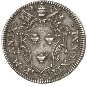 Аверс монеты Папская область, 1 джулио, 1700, Святой год /Иннокентий XII, Святая дверь с двумя колоннами/