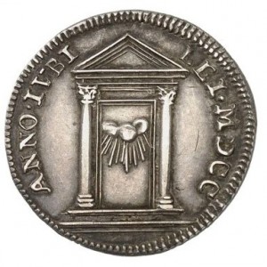 Реверс монеты Папская область, 1 джулио, 1700, Святой год /Иннокентий XII, Святая дверь с двумя колоннами/