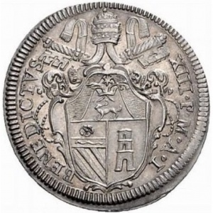 Аверс монеты Папская область, 1 джулио, 1724, Священное владение Латеранской базилики
