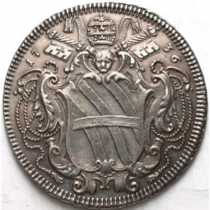 Аверс монеты Папская область, 1 тестоне, 1736, Реставрация базилики Святого Иоанна Крестителя флорентийцев