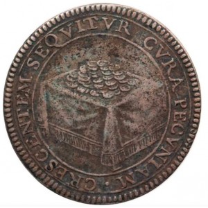 Реверс монеты Папская область, 1 джулио, 1655, Александр VII, 4-кратний папский герб на аверсе