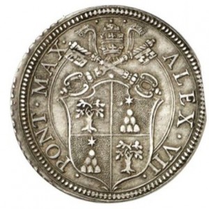 Аверс монеты Папская область, 1 тестоне, 1655, Александр VII