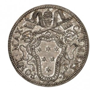 Аверс монеты Папская область, 1 тестоне, 1670, Папа на реверсе