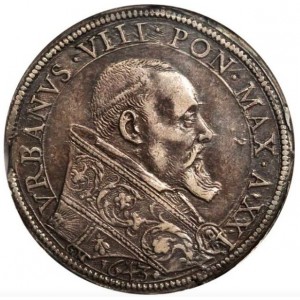 Аверс монеты Папская область, 1 пиастр, 1643, Святой Петр и Святой Павел на реверсе