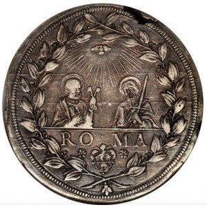 Реверс монеты Папская область, 1 пиастр, 1643, Святой Петр и Святой Павел на реверсе