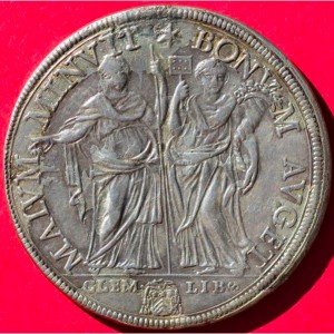 Реверс монеты Папская область, 1 пиастр, 1671-1672, Папа на аверсе