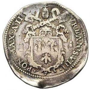 Аверс монеты Папская область, 1 тестоне, 1625, Открытие Святых Врат /статуя над Святыми Вратами/