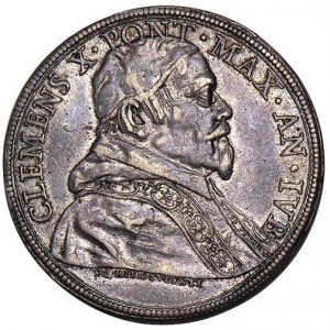 Аверс монеты Папская область, 1 пиастр, 1675, Открытие Святой двери /Папа на аверсе/