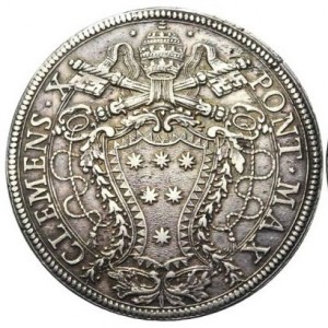Аверс монеты Папская область, 1 пиастр, 1675, Закрытие Святой двери /герб на аверсе, DABIT/
