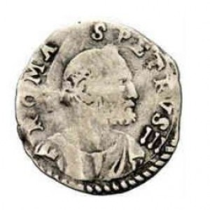 Реверс монеты Папская область, ½ гроссо, 1592, Святой Петр на реверсе