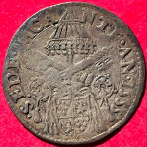 Аверс монеты Папская область, 1 джулио, 1555, Вакантный престол и дата /Святой Петр/