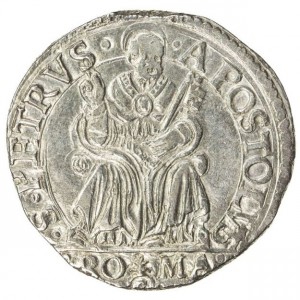 Реверс монеты Папская область, 1 тестоне, 1559, Папа Пий IV, "S PETRVS..." на реверсе