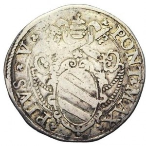Аверс монеты Папская область, 1 тестоне, 1566, "ABSIT..." на реверсе