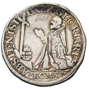 Реверс монеты Папская область, 1 тестоне, 1566, "ABSIT..." на реверсе