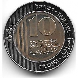 Реверс монеты Израиль, 10 новых шекелей, 1995-2000, Пьедфорт: вес 11 гр