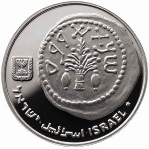 Аверс монеты Израиль, 5 агорот, 1988, 40 лет независимости Израиля. Пьедфорт: вес 7.25 гр